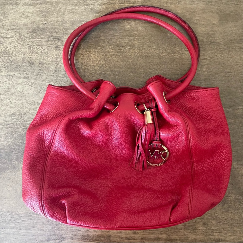 Michael Kors Red Leather east west ring Tote Bag